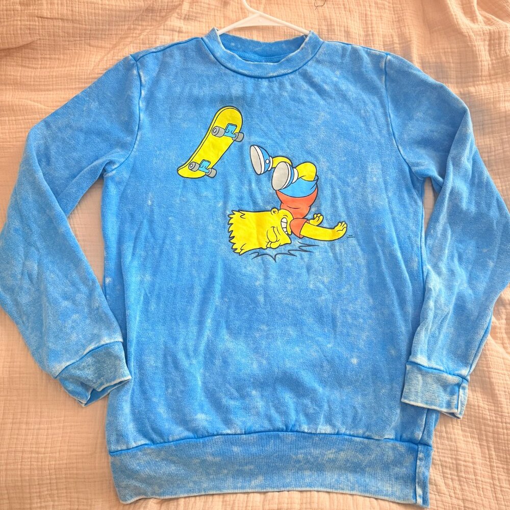 Tie-Dye Heathered Blue SIMPSONS Crewneck Sweatshirt Size SMALL Unisex